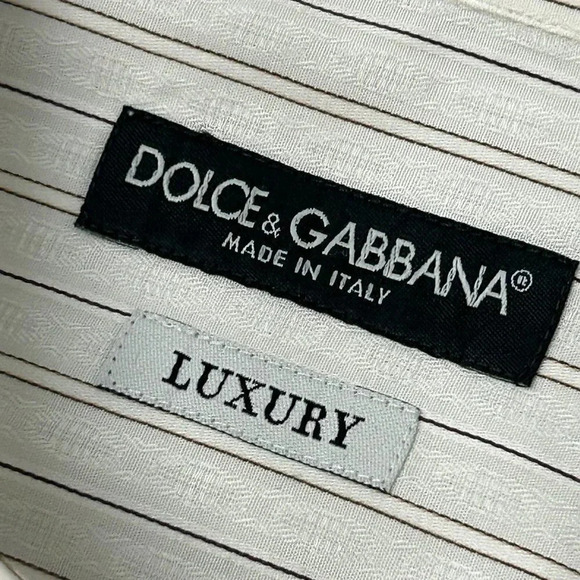 Dolce & Gabbana White with Subtle Brown Stripe Spread Collar Dress Shirt - Picture 4 of 8